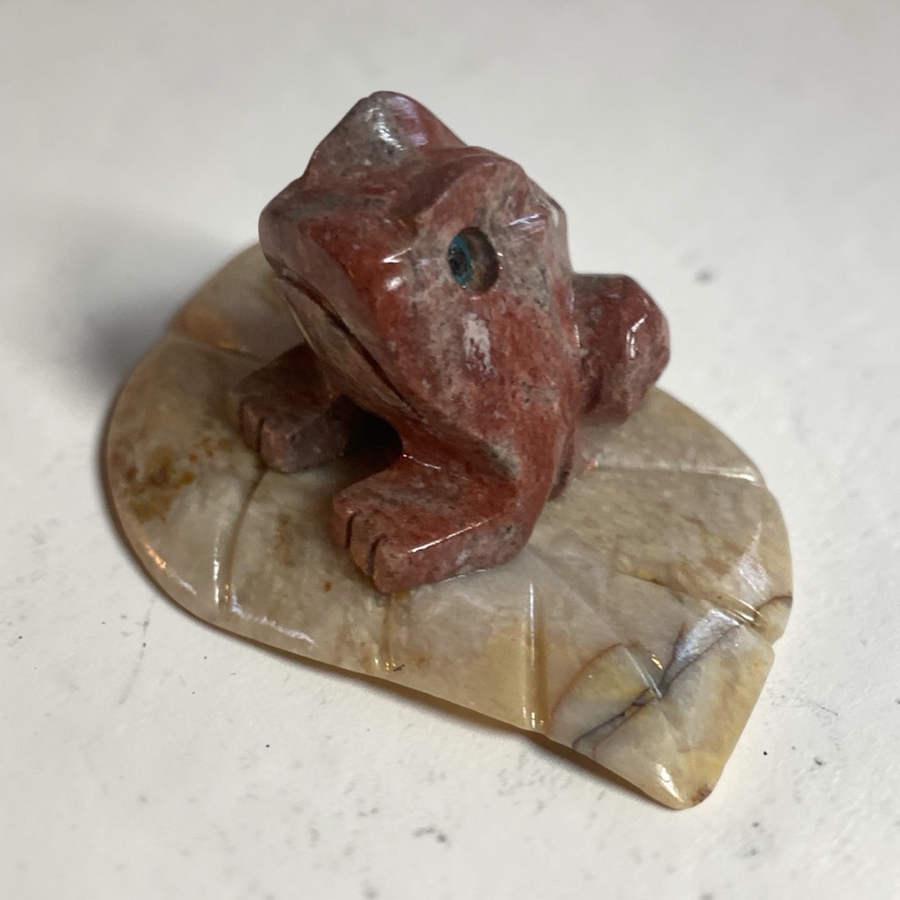 Frog on a lily pad soapstone crystal figurine